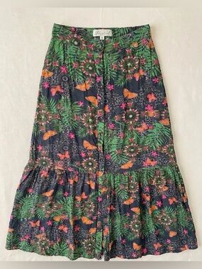 Bluesteel Whimsigoth Dark Floral Butterfly Button Maxi Skirt Black M Y2K